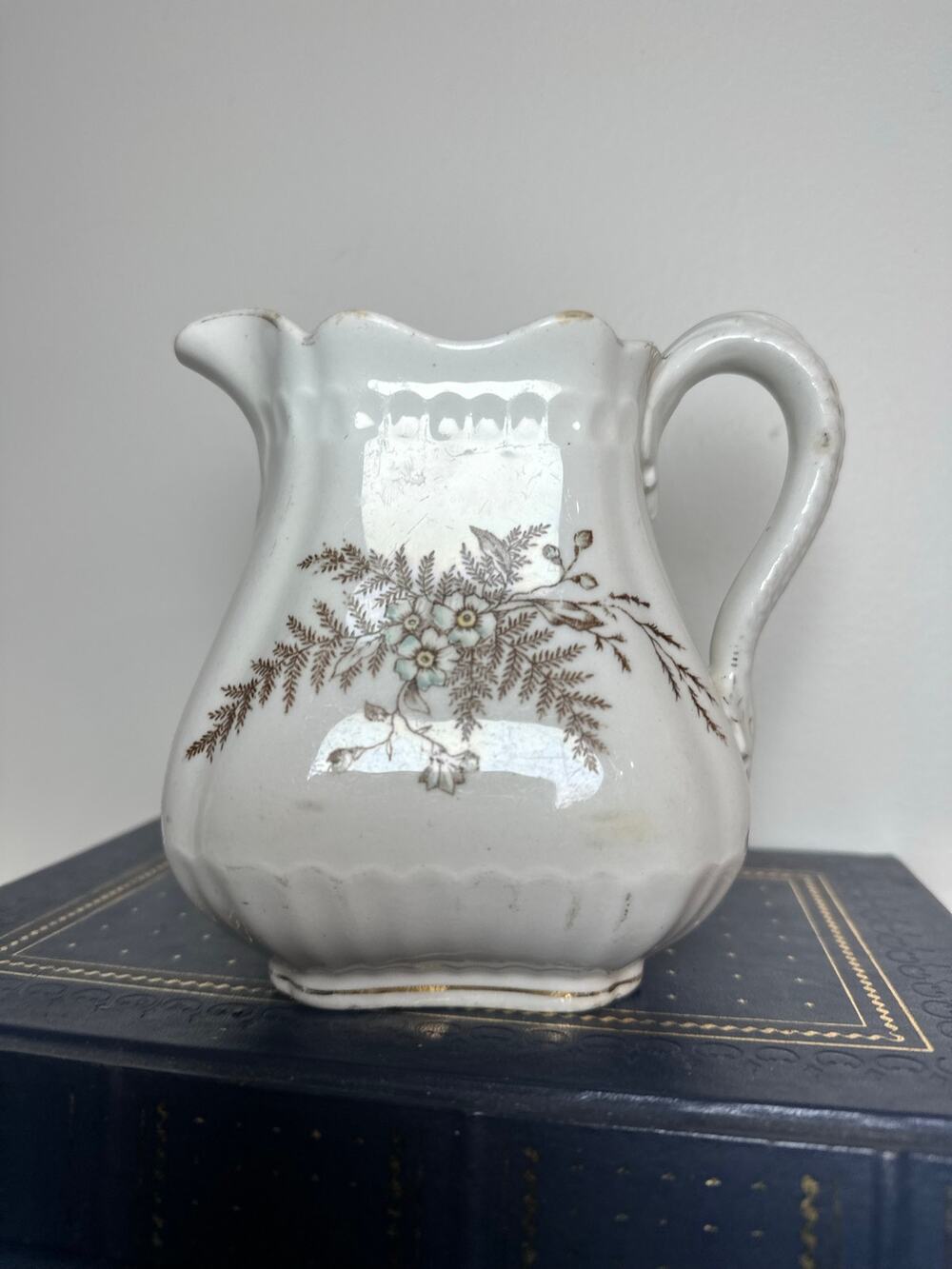 John Maddock & Sons Antique English Porcelain Pitcher Brown Floral Transferware
